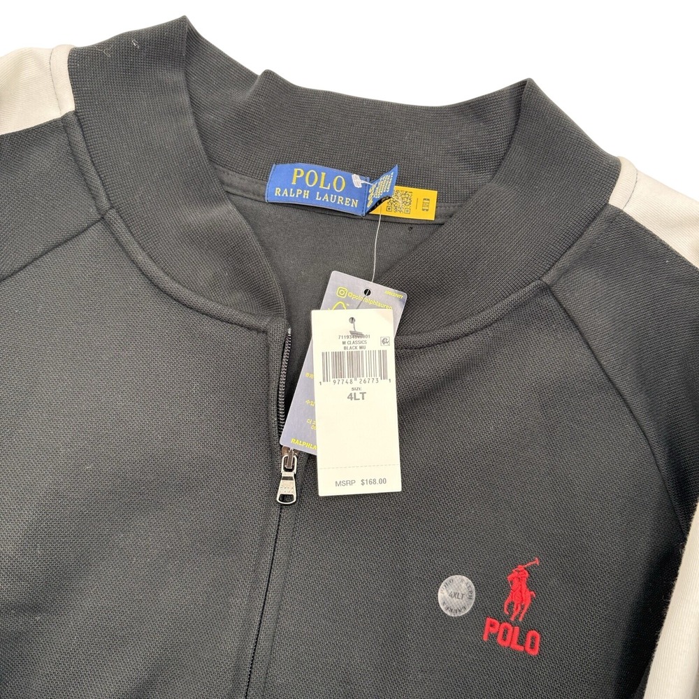 Polo Ralph Lauren Track Jacket Men's 4XLT Black White Sideā Stripe Red Pony Logo